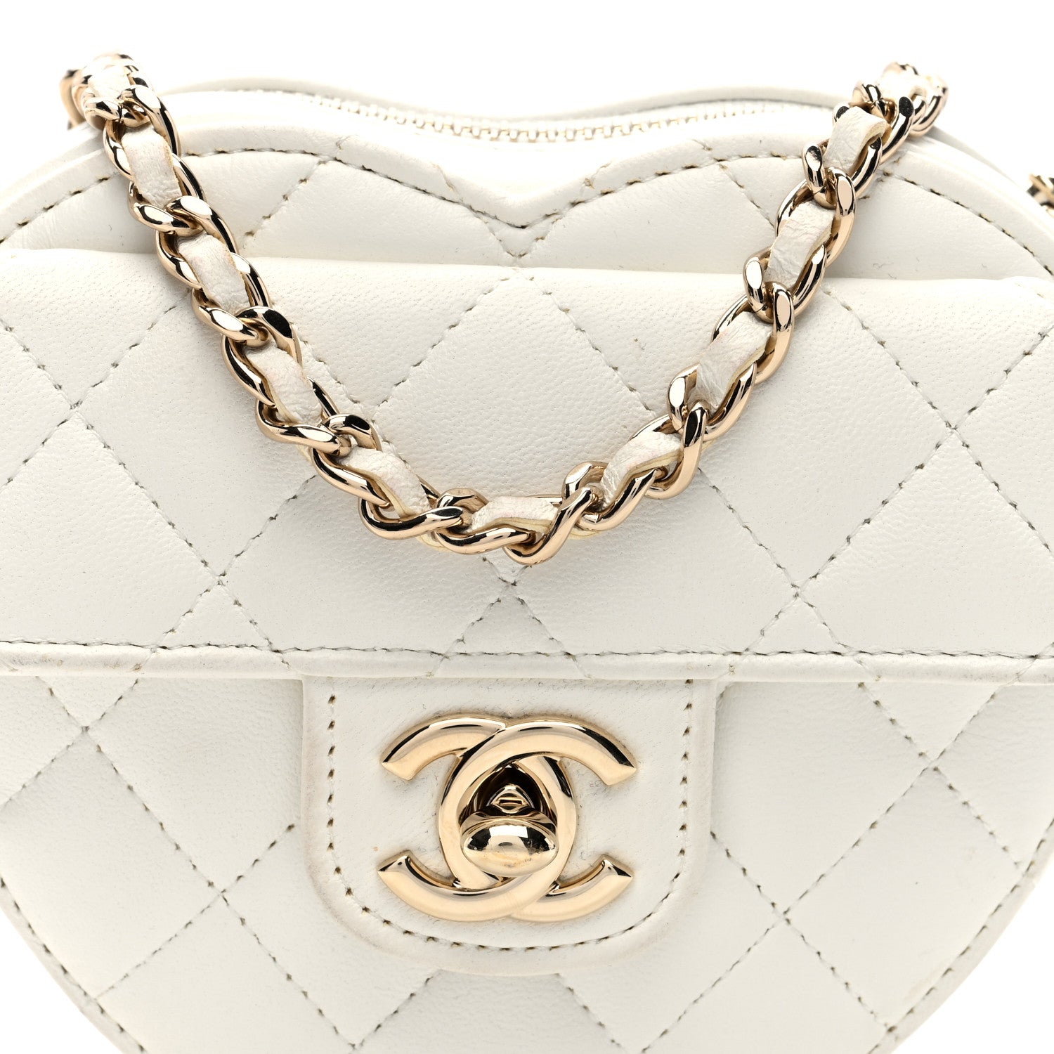 Chanel Lambskin Quilted CC In Love Heart Clutch With Chain White 8 of 9