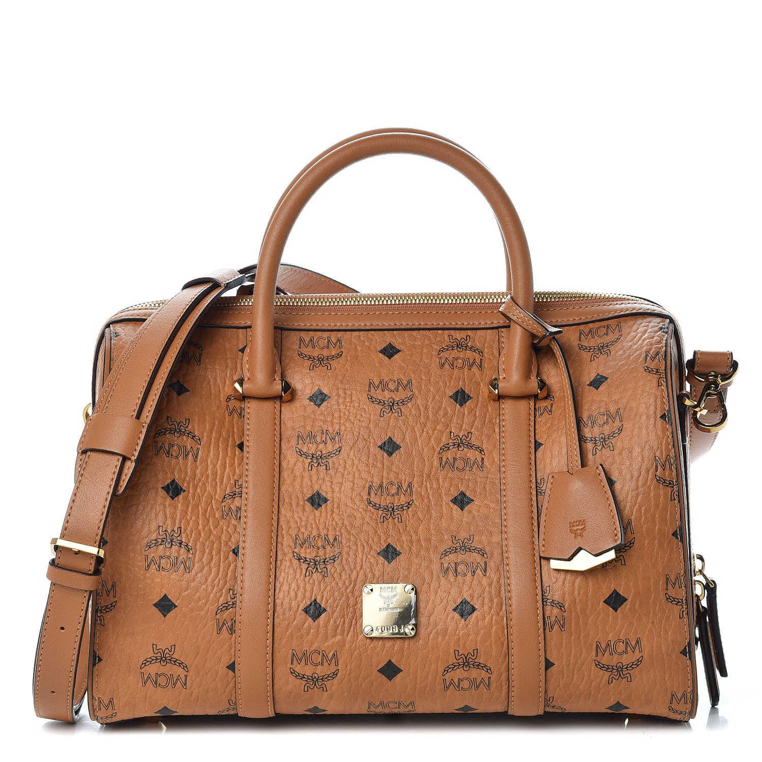 MCM Visetos Medium Boston Bag Cognac 1 of 11