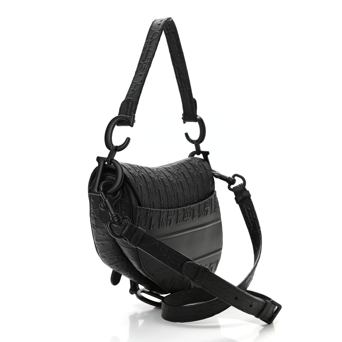 Calfskin Embossed Oblique Saddle Bag With Strap Black
