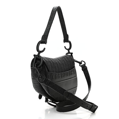 Christian Dior Calfskin Embossed Oblique Saddle Bag With Strap Black 2 of 10