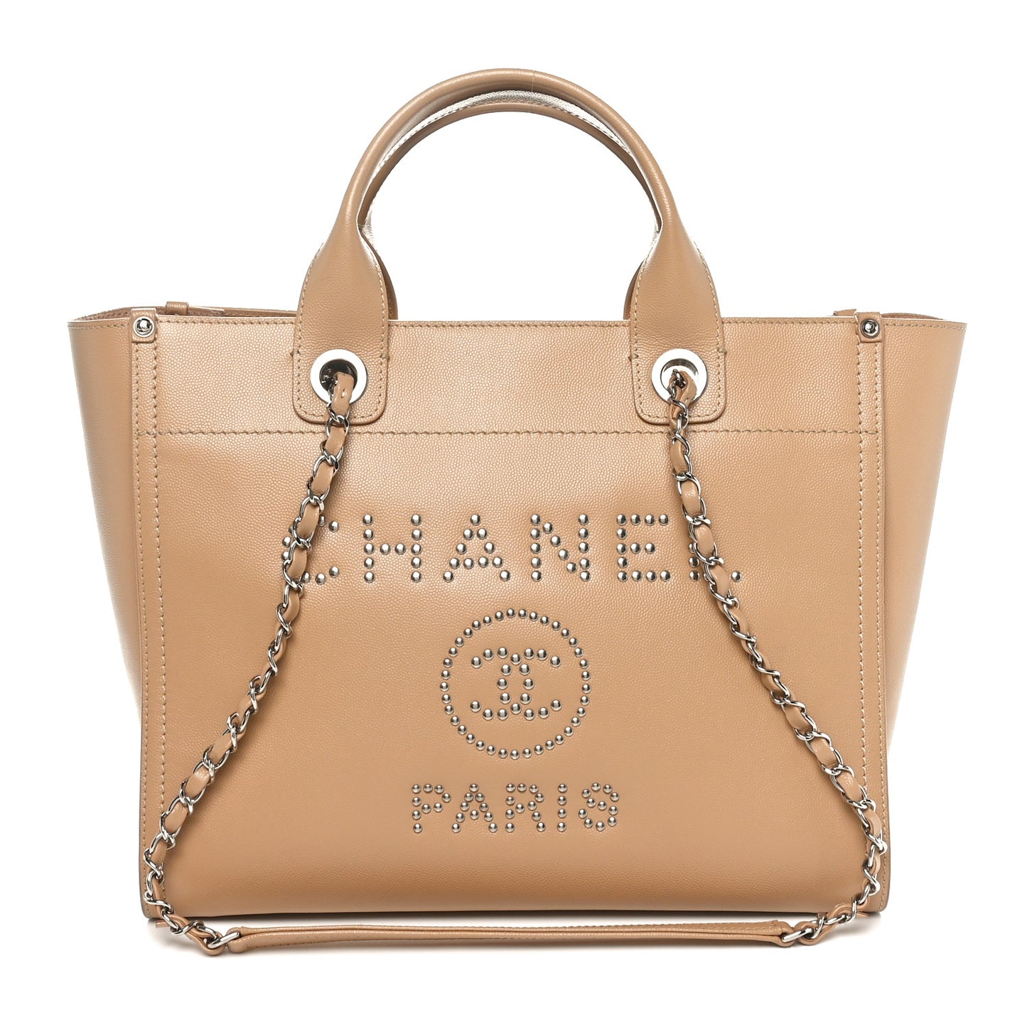 Caviar Small Studded Deauville Tote Beige