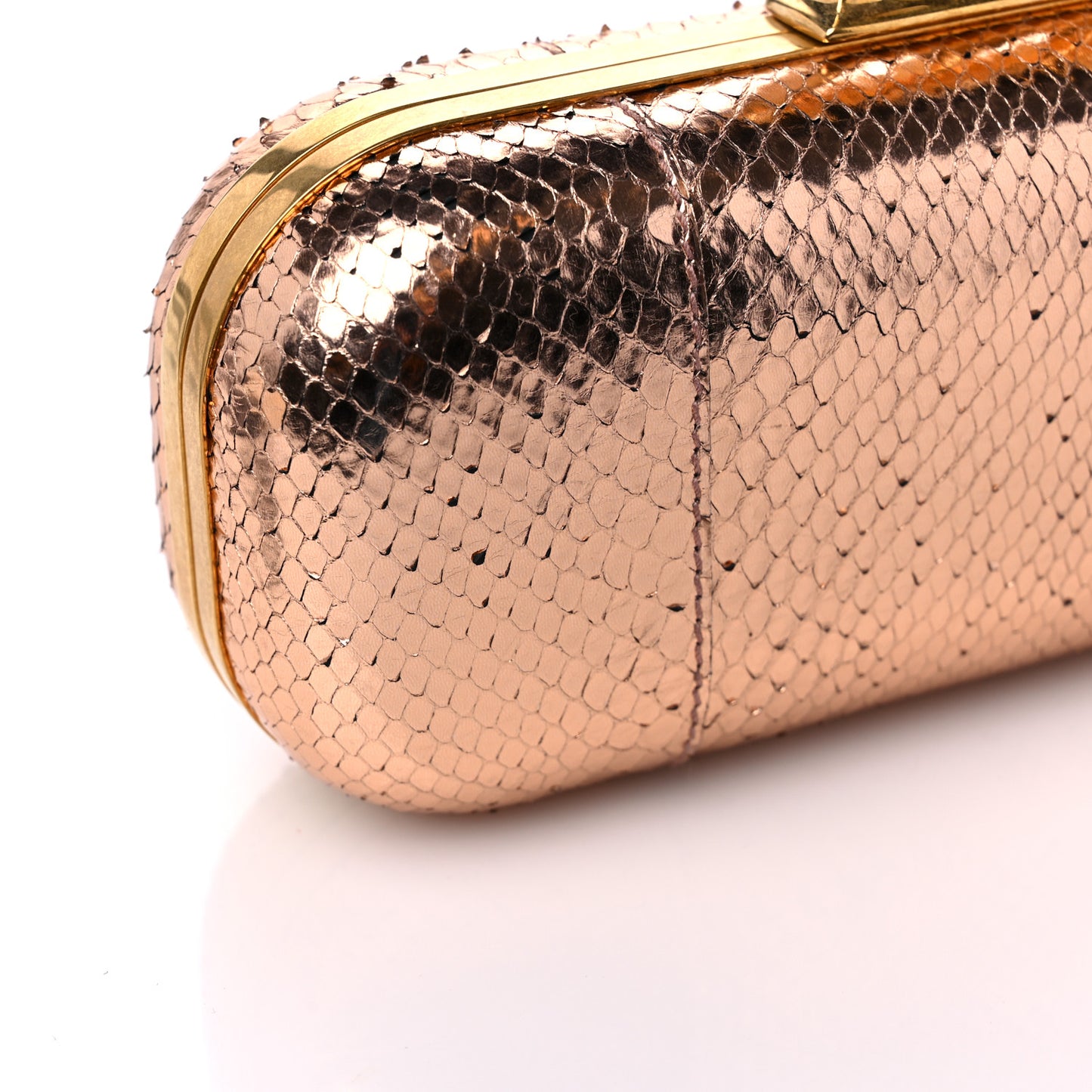 Snakeskin Knuckle Box Clutch Rose Gold
