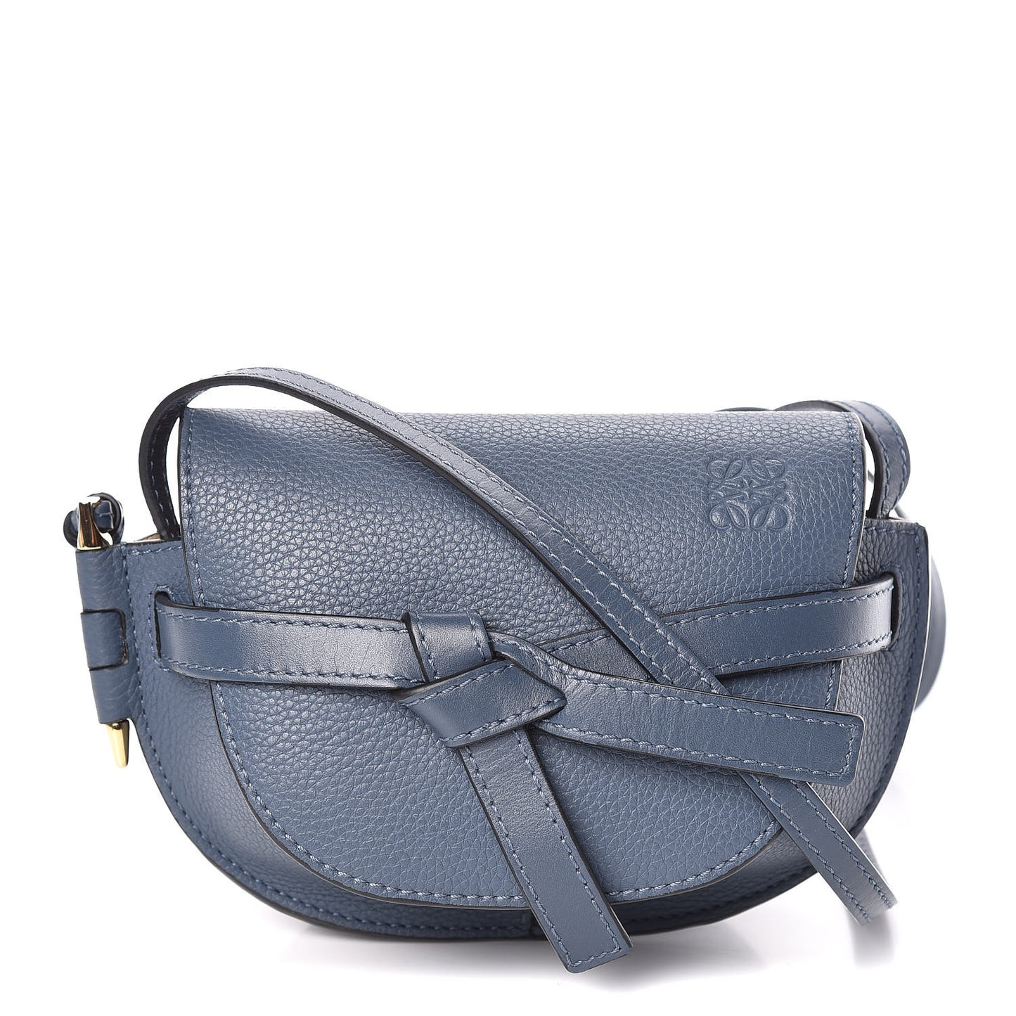 Grained Calfskin Mini Gate Crossbody Bag Steel Blue