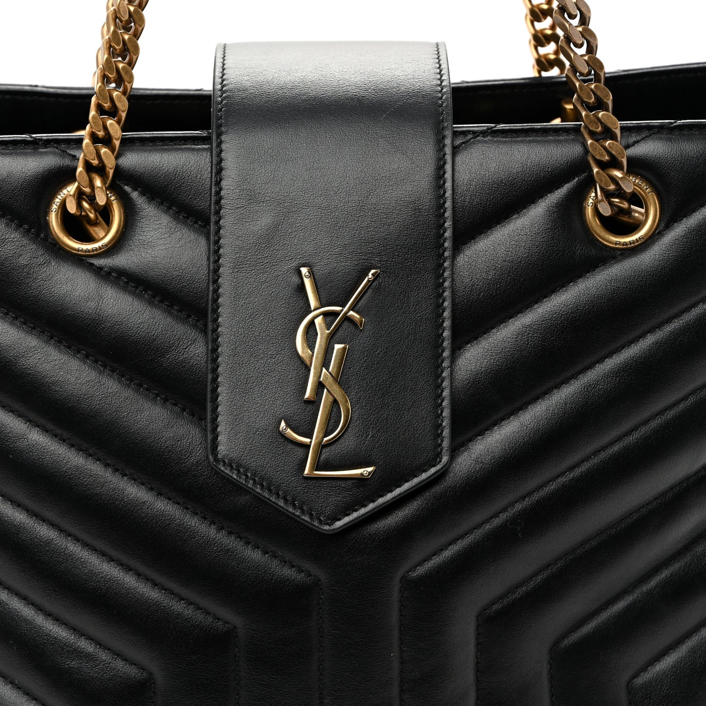 Calfskin Y Quilted Monogram Large Loulou Shopper Black