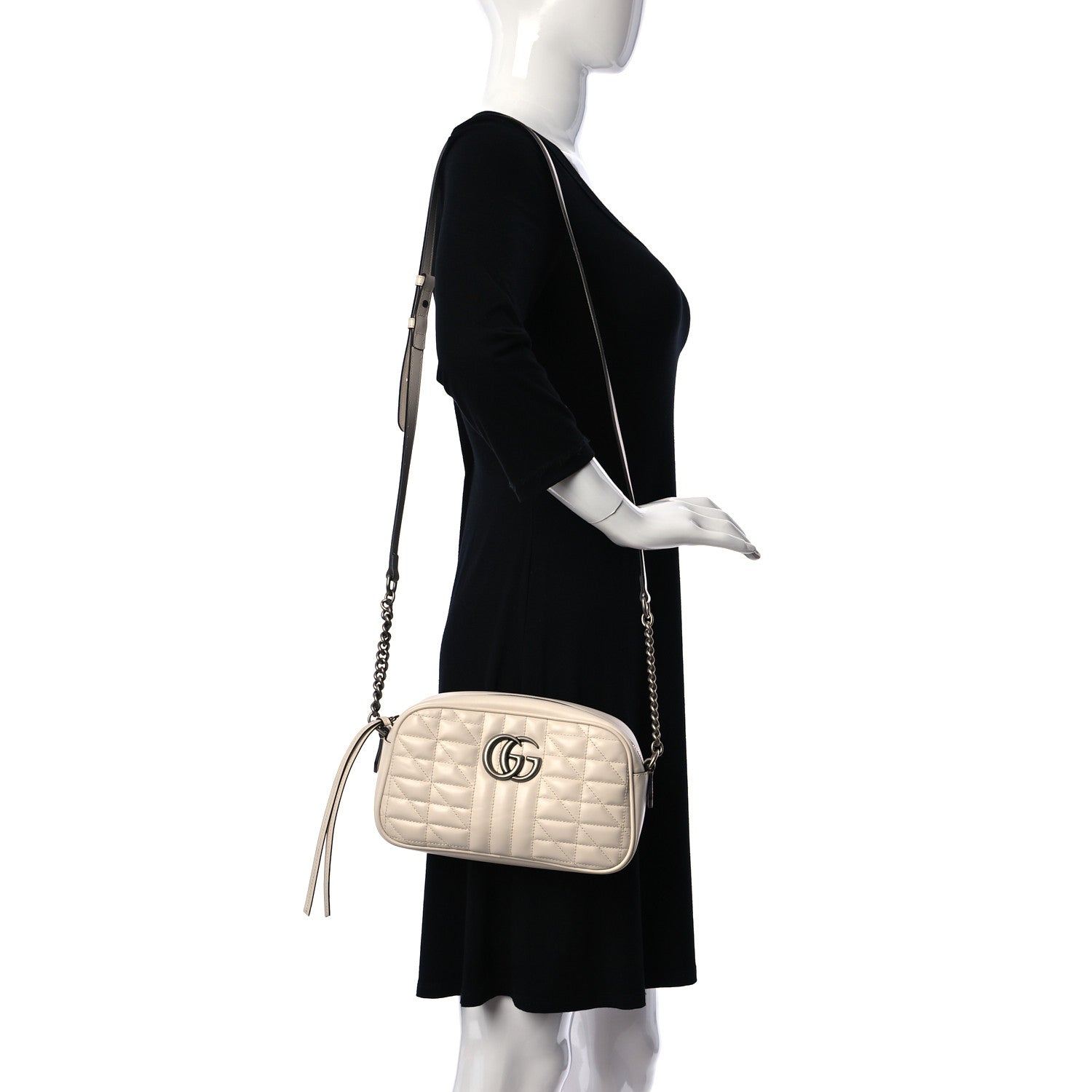 Gucci Calfskin Matelasse Aria Mini GG Marmont Chain Shoulder Bag Mystic White 2 of 10