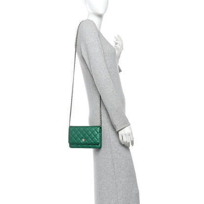 Chanel Metallic Caviar Quilted Wallet On Chain WOC Green 2 of 11