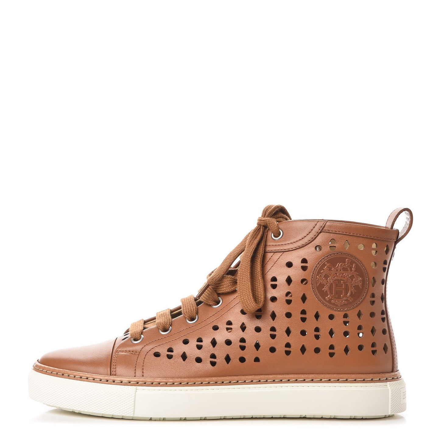 Calfskin Perforated Jimmy High Top Sneakers 38 Naturel