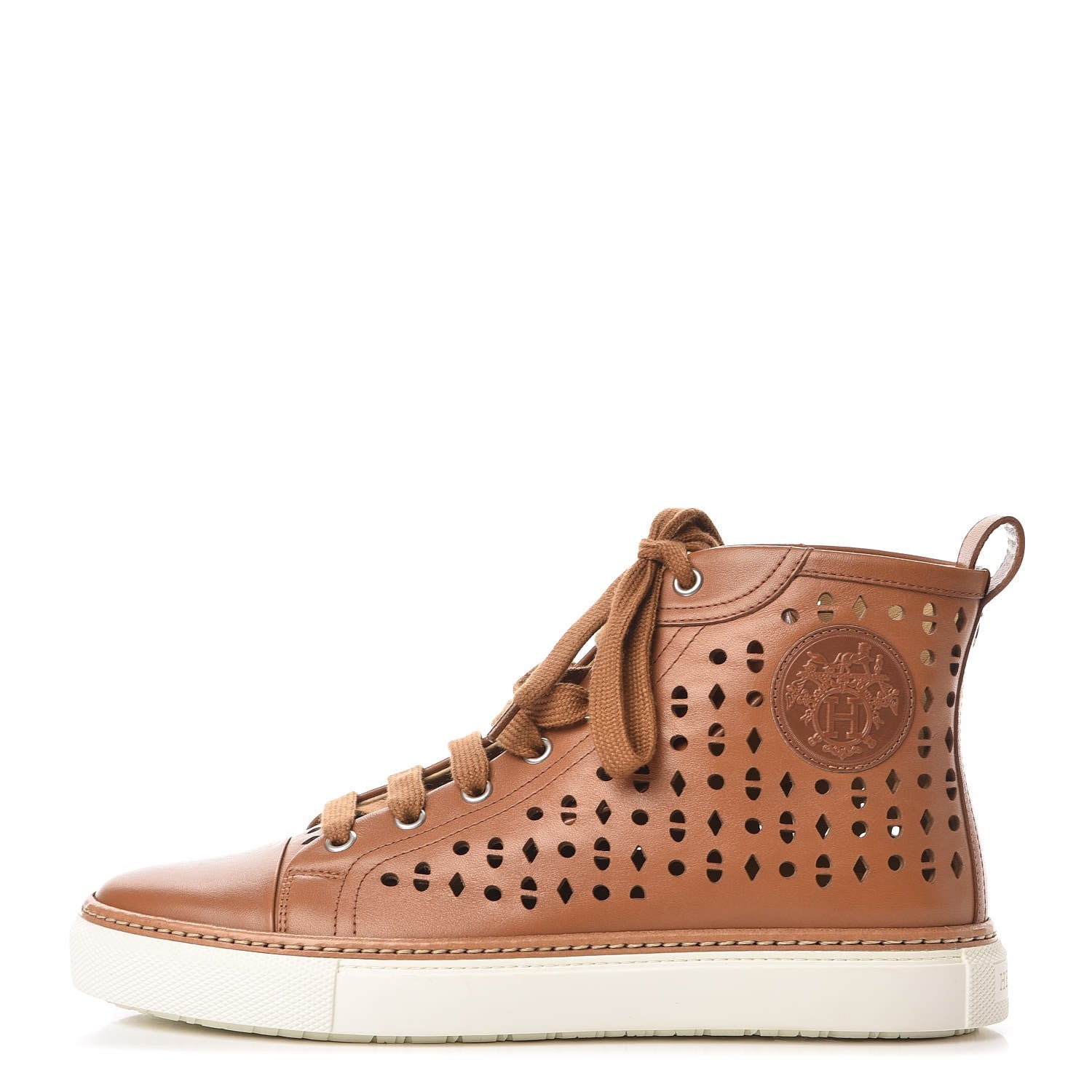 Hermes Calfskin Perforated Jimmy High Top Sneakers 38 Naturel 1 of 9