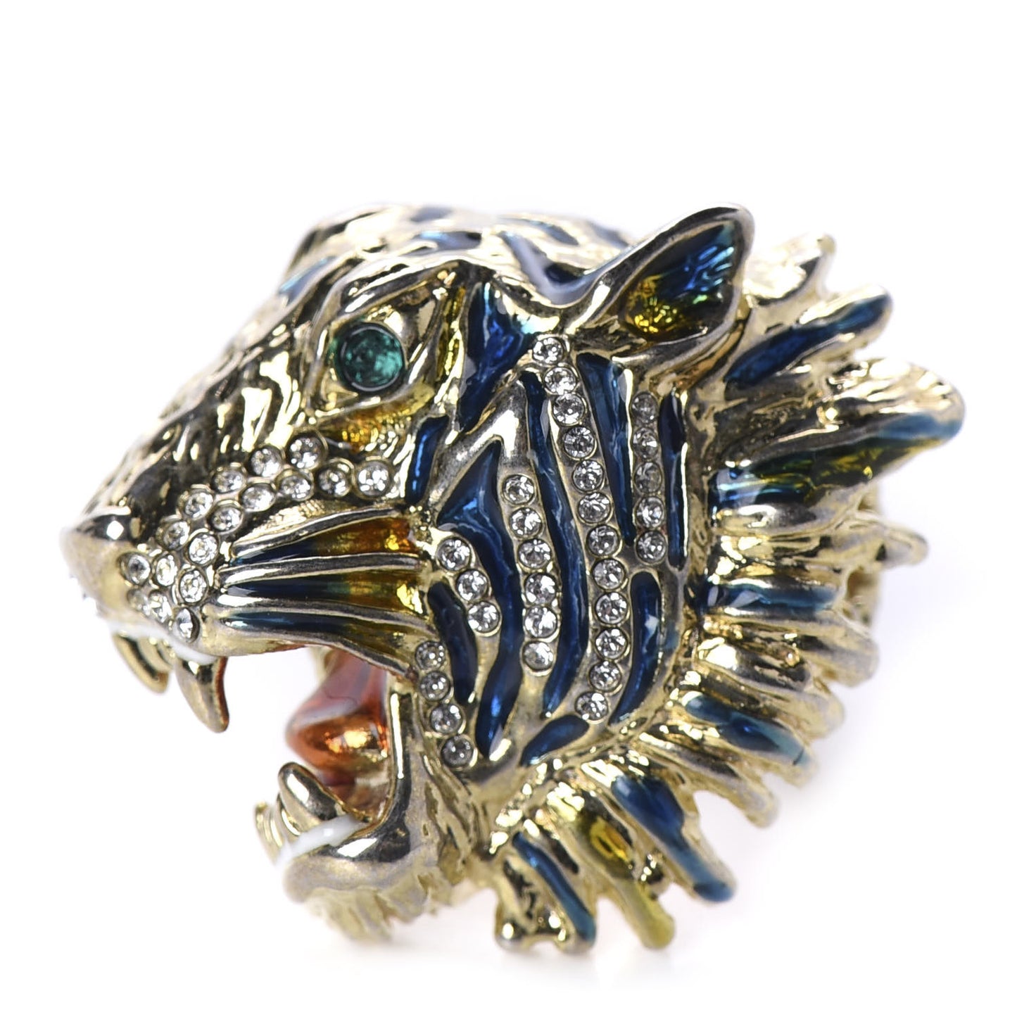 Metal Crystal Lion Head Ring XS Aged Gold Multicolor