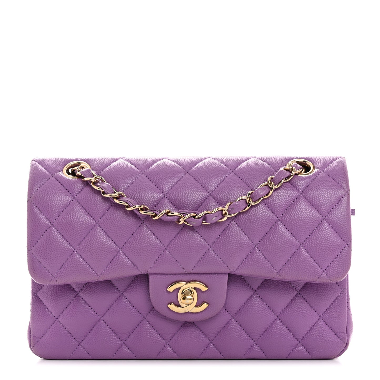 Caviar Quilted Small Double Flap Purple