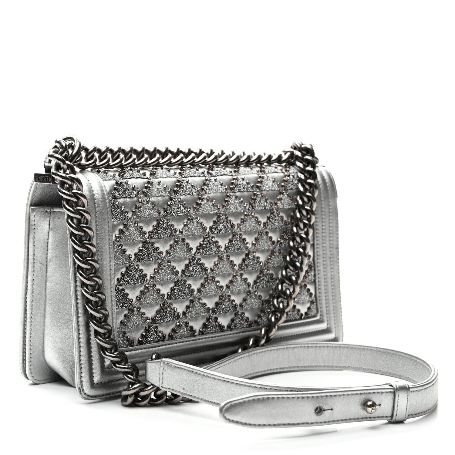Chanel Metallic Lambskin Embellished Medium Boy Flap Silver 3 of 10