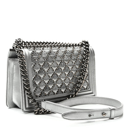 Chanel Metallic Lambskin Embellished Medium Boy Flap Silver 3 of 10