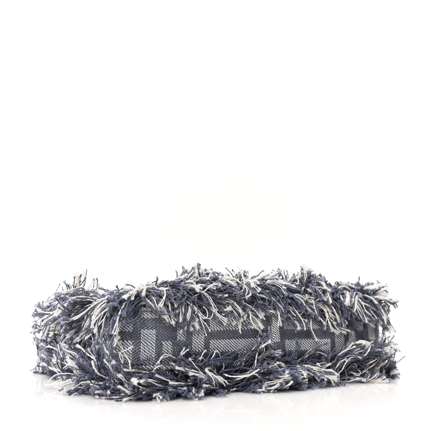 Fendi Denim Vitello Fringe FF Embroidered Baguette Pouch Myrtle Dark Nut 4 of 9