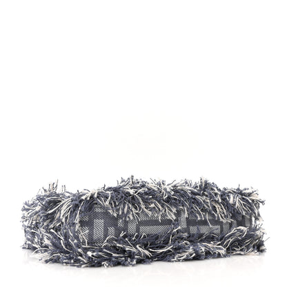 Fendi Denim Vitello Fringe FF Embroidered Baguette Pouch Myrtle Dark Nut 4 of 9