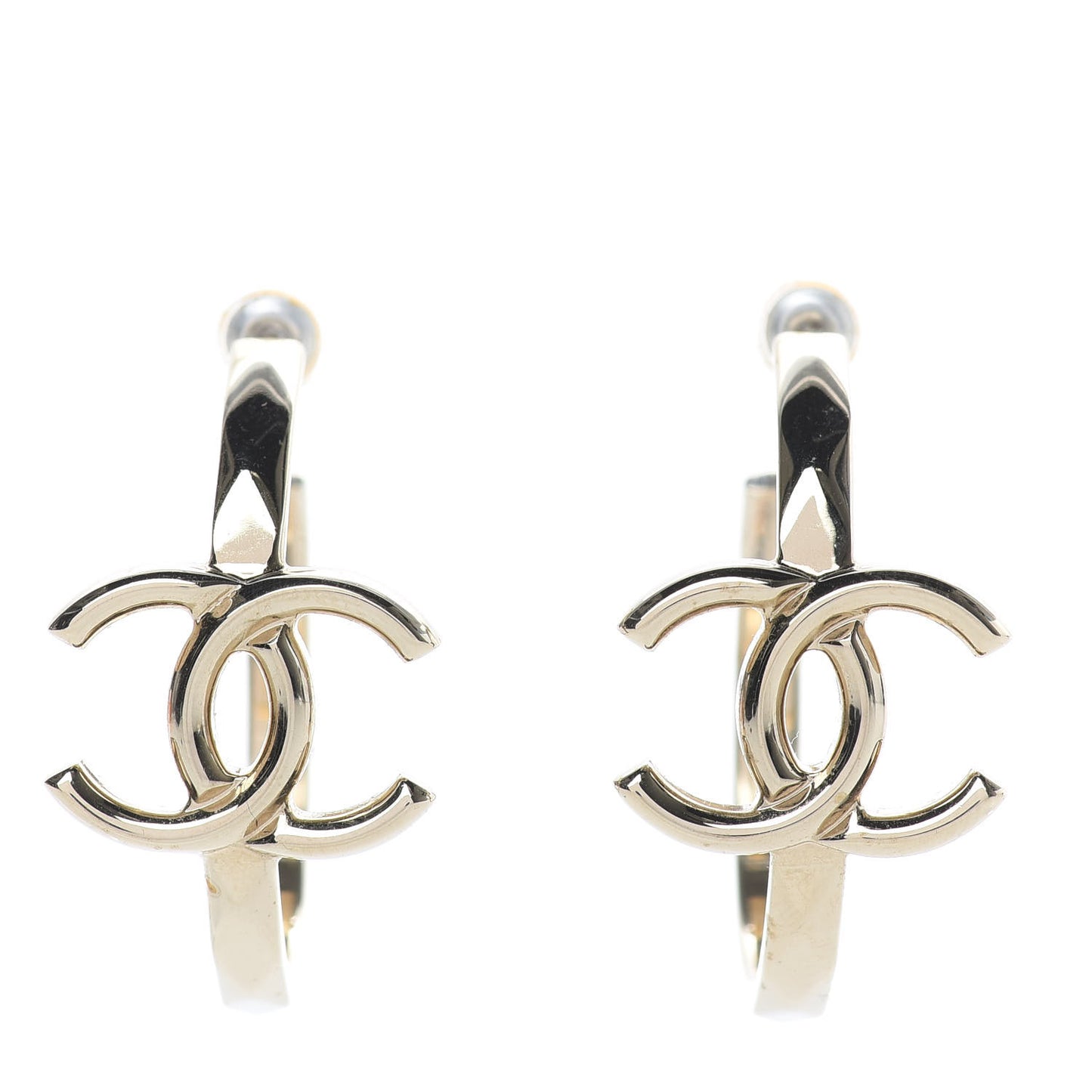 Metal Textured CC Hoop Earrings Gold