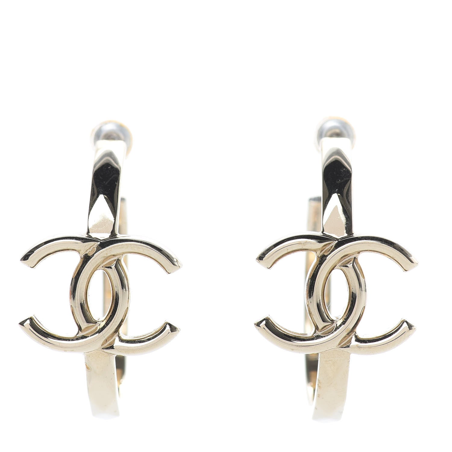 Chanel Metal Textured CC Hoop Earrings Gold 1 of 5