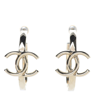 Chanel Metal Textured CC Hoop Earrings Gold 1 of 5