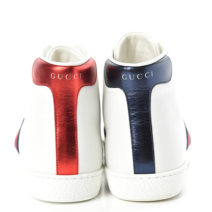 Gucci Calfskin Miro Soft Web Bee Embroidered Mens Ace High Top Sneakers 8.5 White 5 of 8