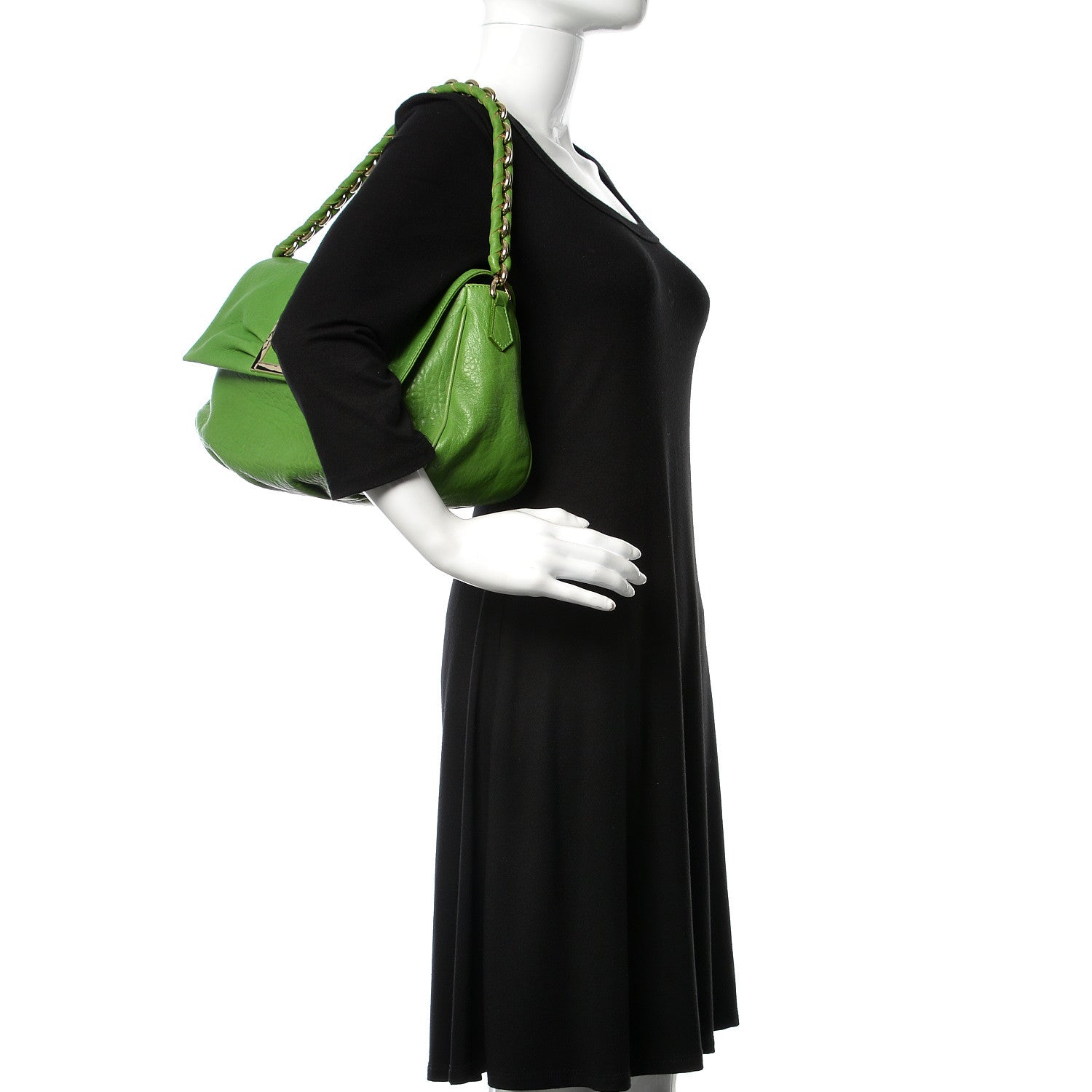 Fendi Crinkled Lambskin Mia Shoulder Flap Verde Pisello 2 of 11