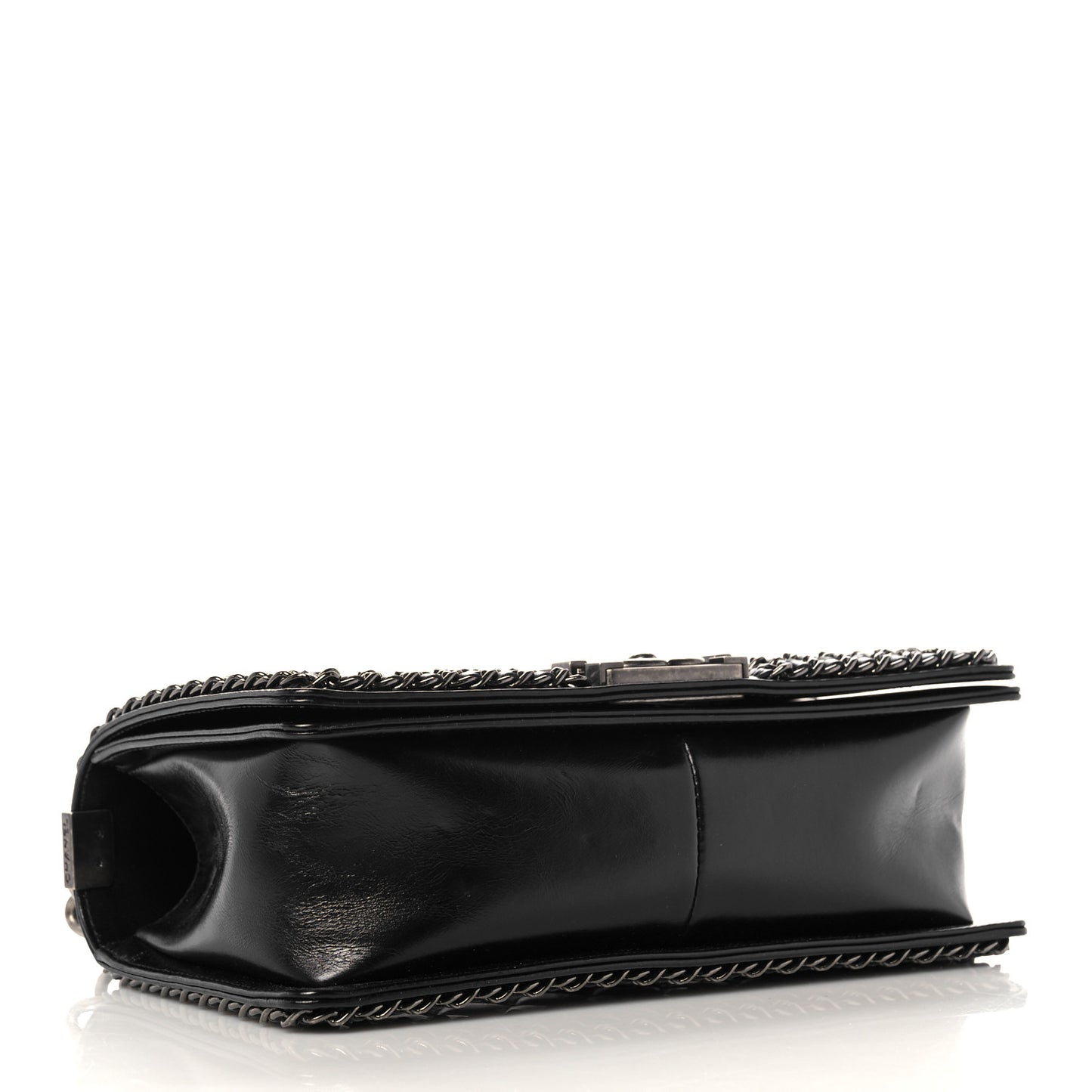 Glazed Calfskin Quilted Medium Boy Chained Flap Black