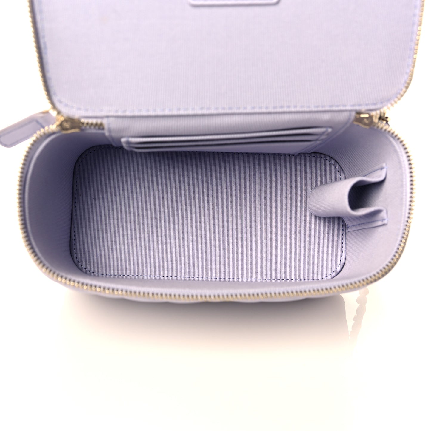 Lambskin Quilted Small Top Handle Vanity Case With Chain Light Purple