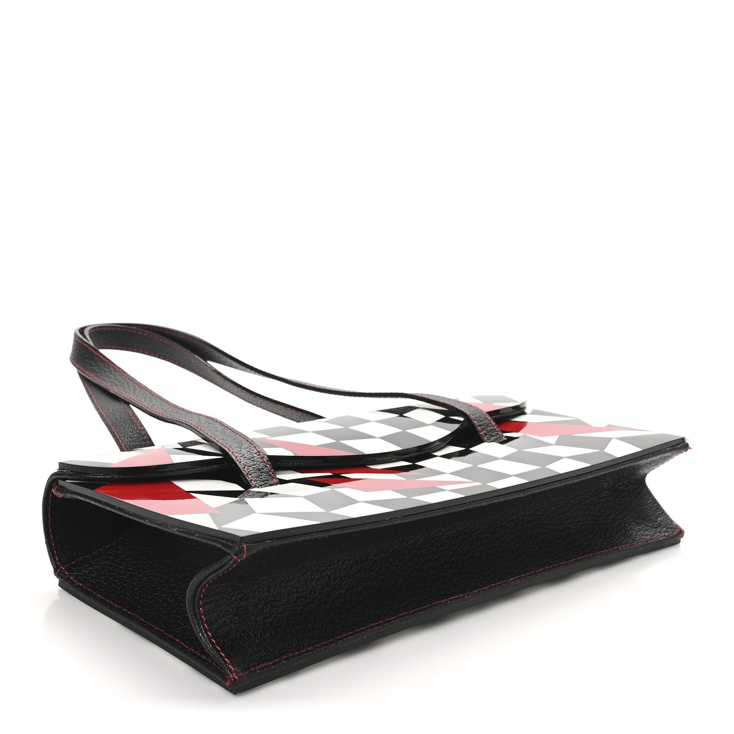 Fendi Pigskin Plexiglass Geometric Shoulder Bag Black White Red 4 of 9