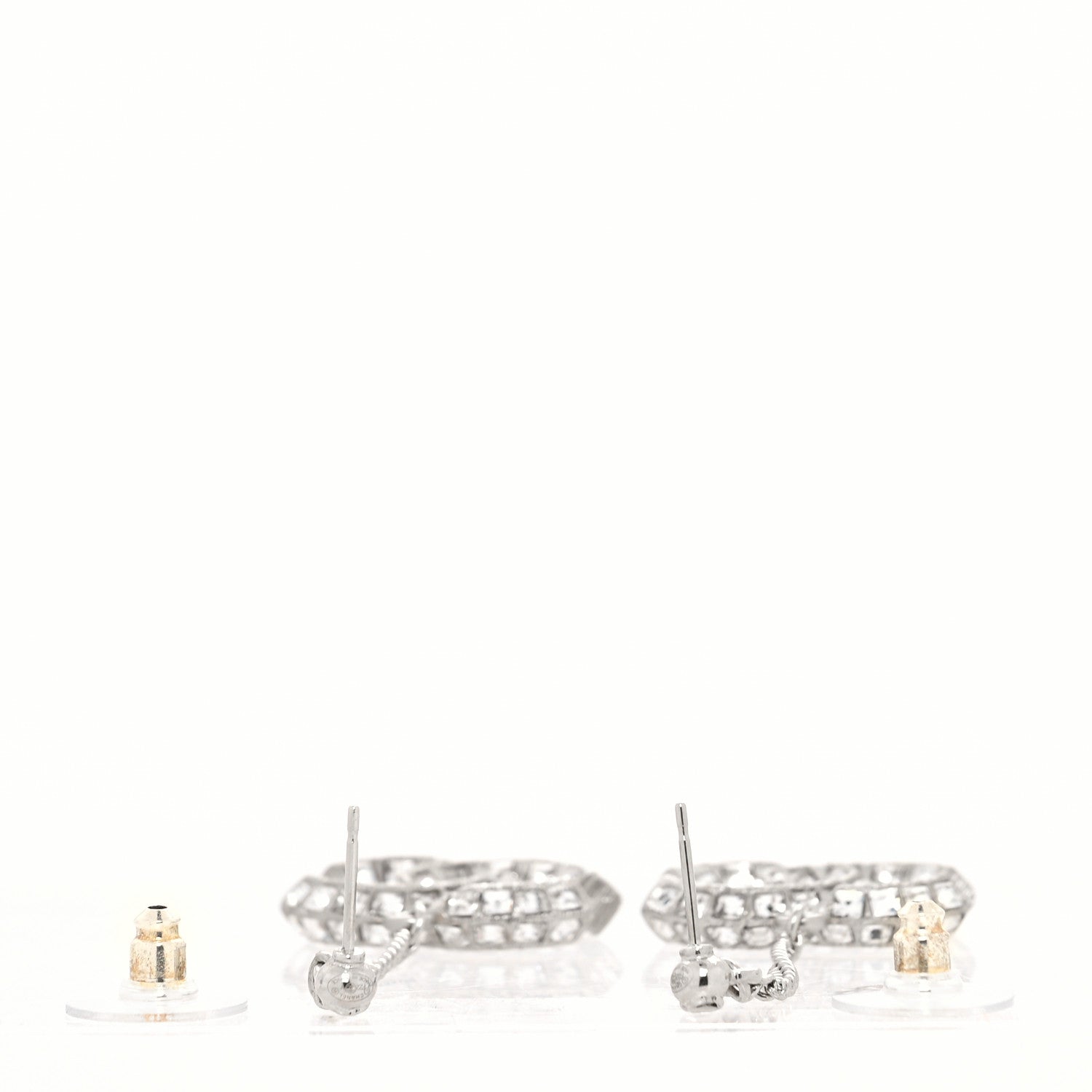 Chanel Baguette Crystal CC Drop Earrings Silver 3 of 3