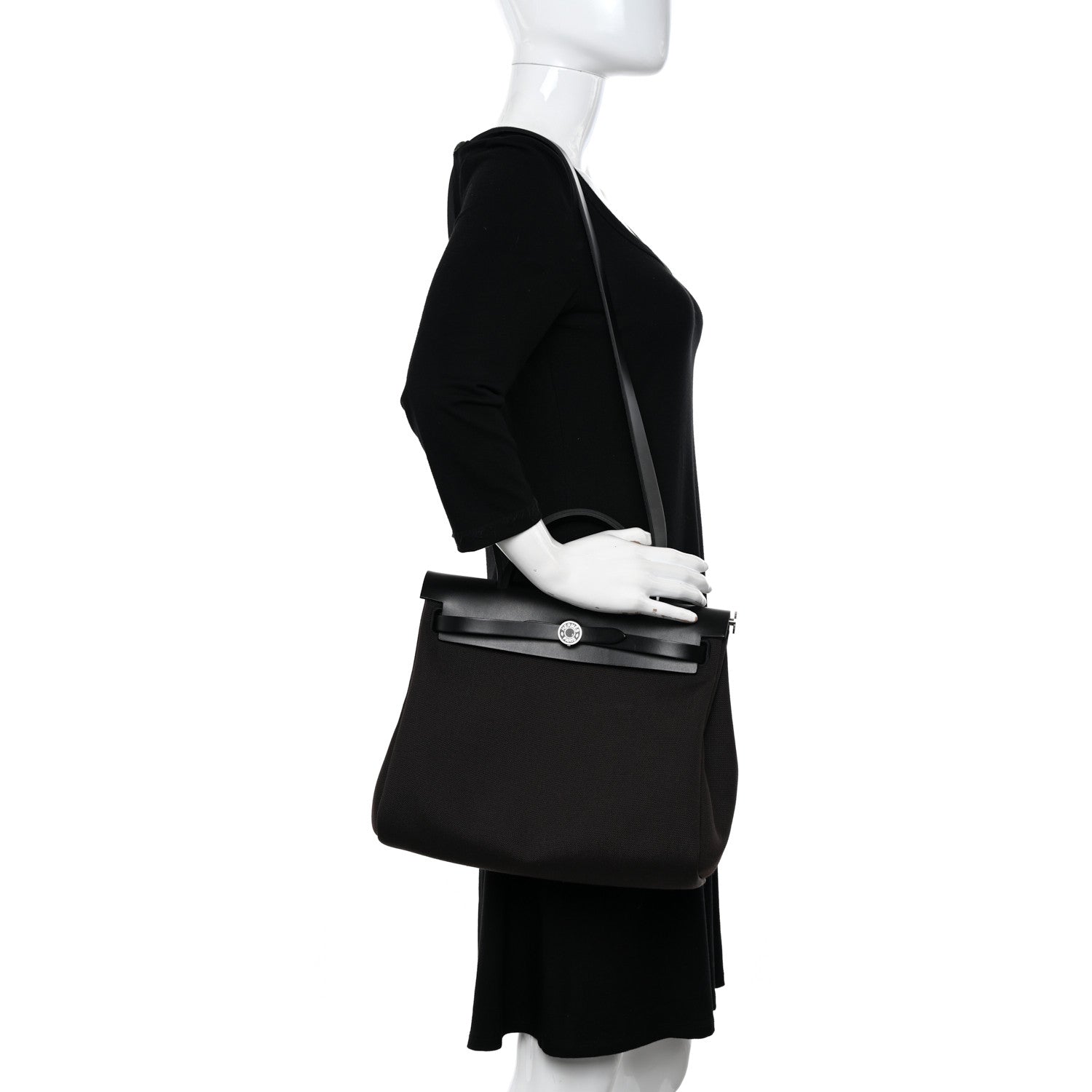 Hermes Military Toile Vache Hunter Herbag Zip Retourne 31 PM Ebene Black 2 of 11