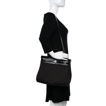 Hermes Military Toile Vache Hunter Herbag Zip Retourne 31 PM Ebene Black 2 of 11