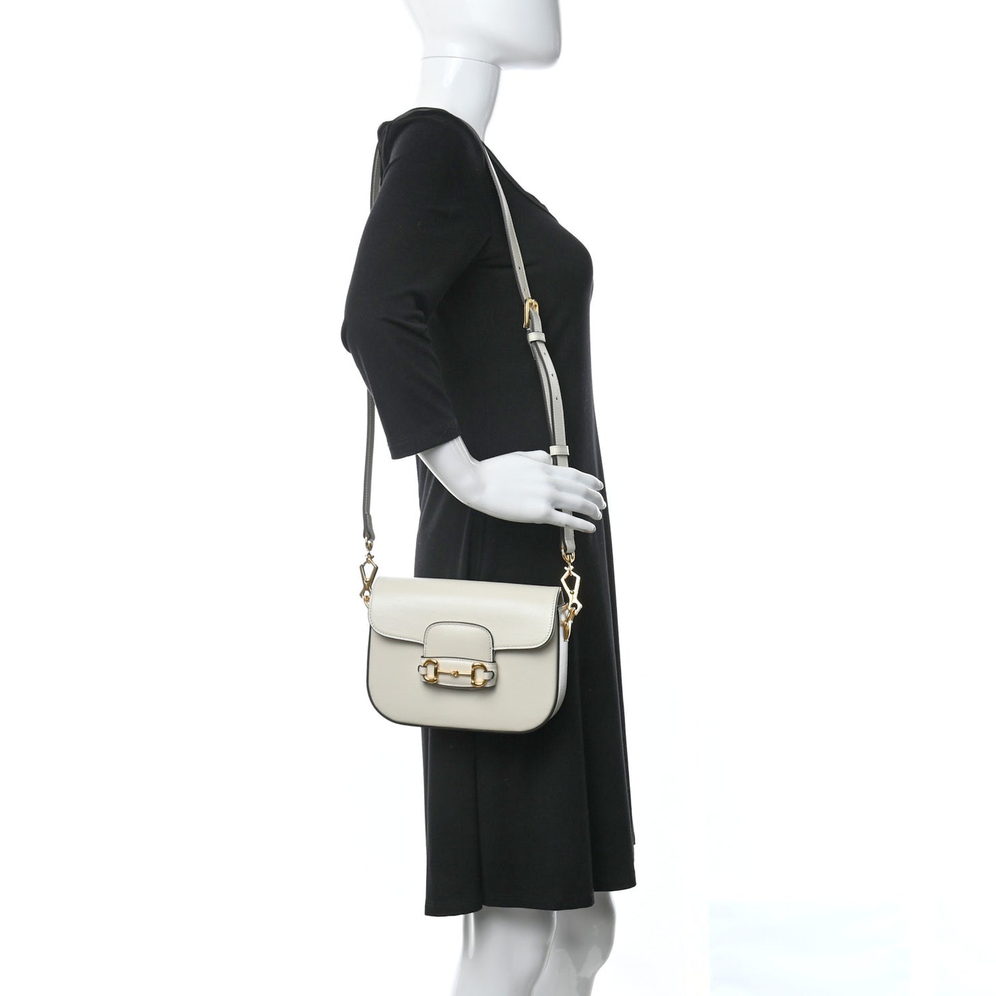Azalea Calfskin Web Mini Horsebit 1955 Shoulder Bag Mystic White
