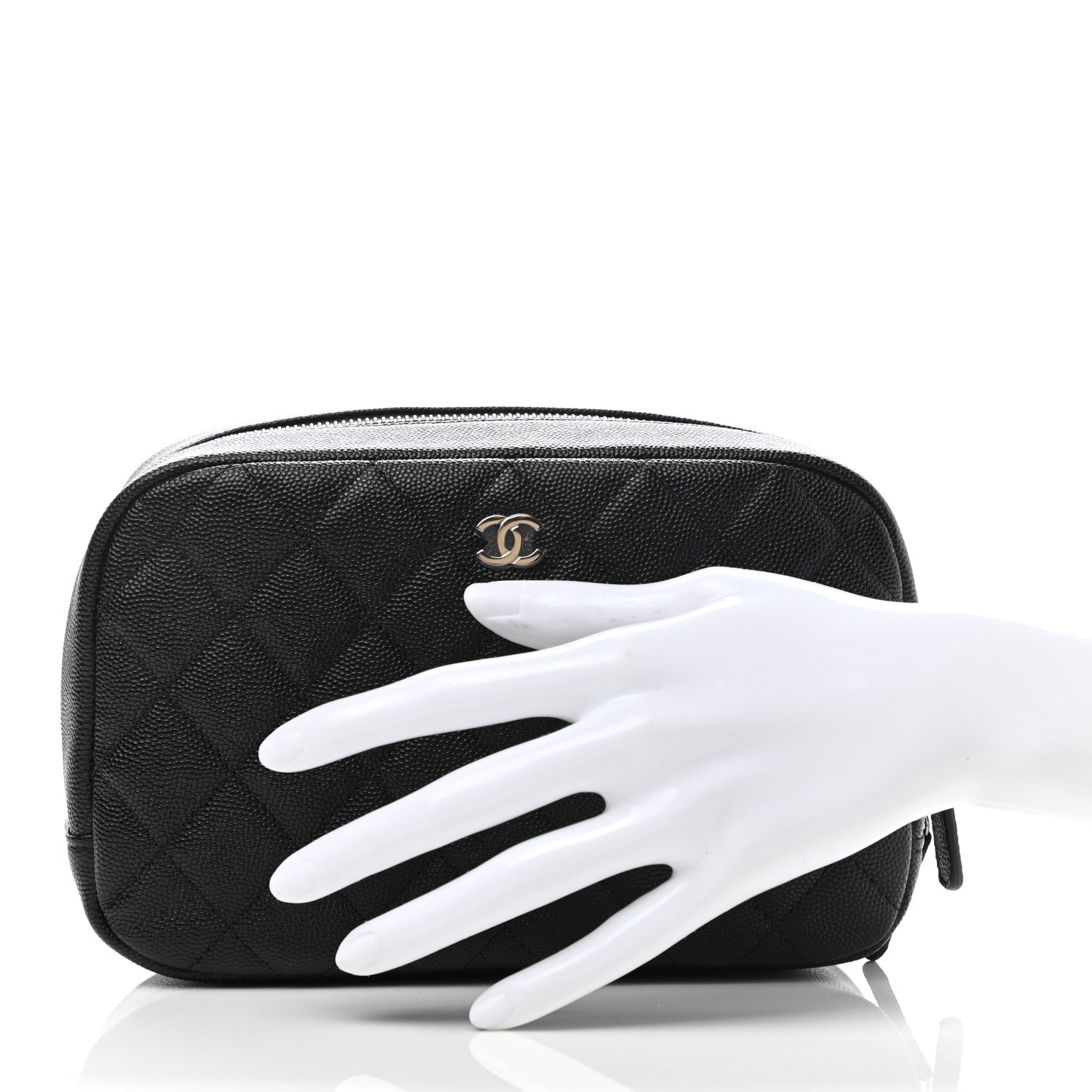 Chanel Caviar Quilted Curvy Pouch Cosmetic Case Black 2 of 7