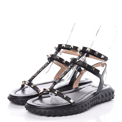 Valentino Garavani Calfskin Rockstud Gladiator Sandals 39 Black 3 of 9