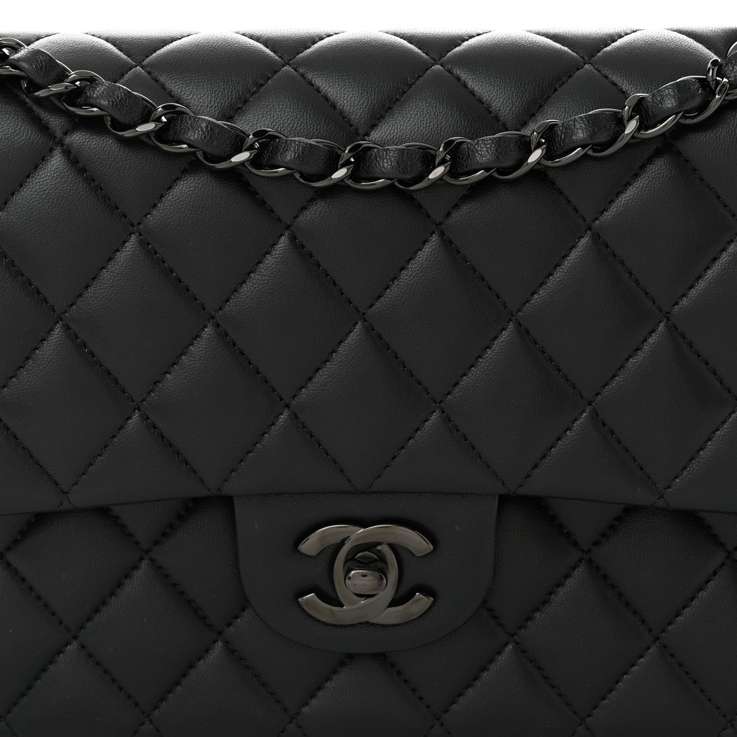 Lambskin Quilted Medium Double Flap So Black