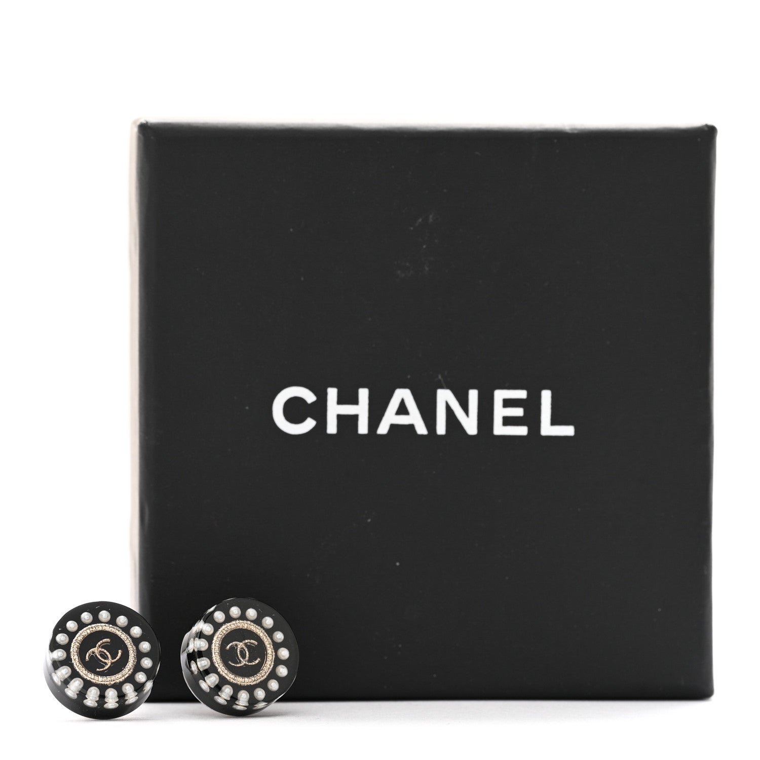 Chanel Resin Pearl CC Round Earrings Black Gold 5 of 5