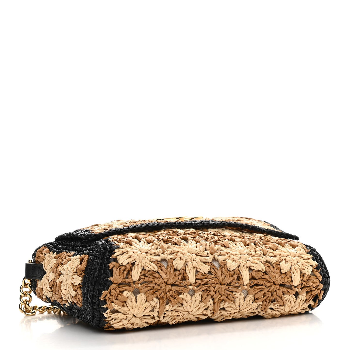 Raffia Azalea Calfskin Crochet Flower Small GG Marmont Shoulder Bag Natural Ecru Black