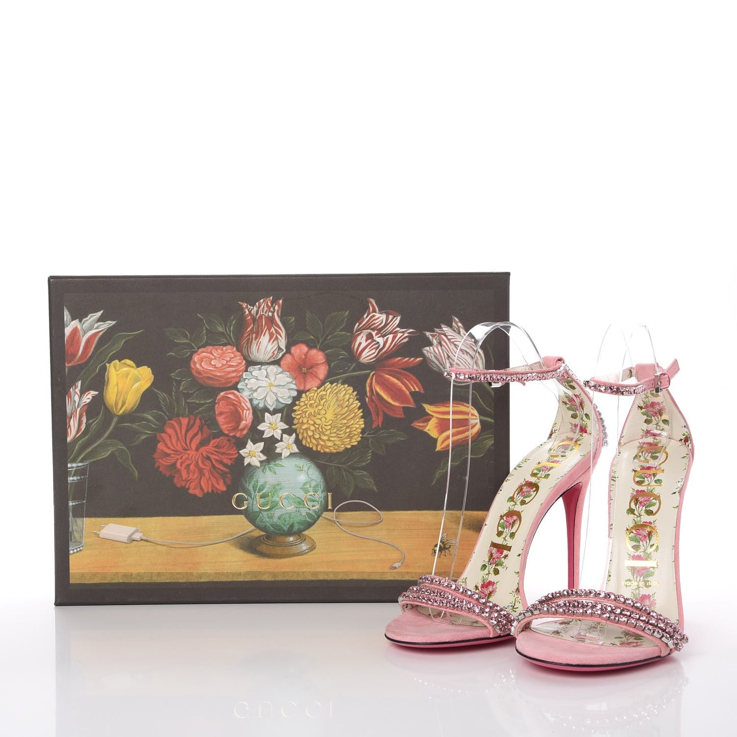 Kid Scamosciato Crystal Ankle Strap High Heel Sandals 37.5 Light Rose Light Peonia