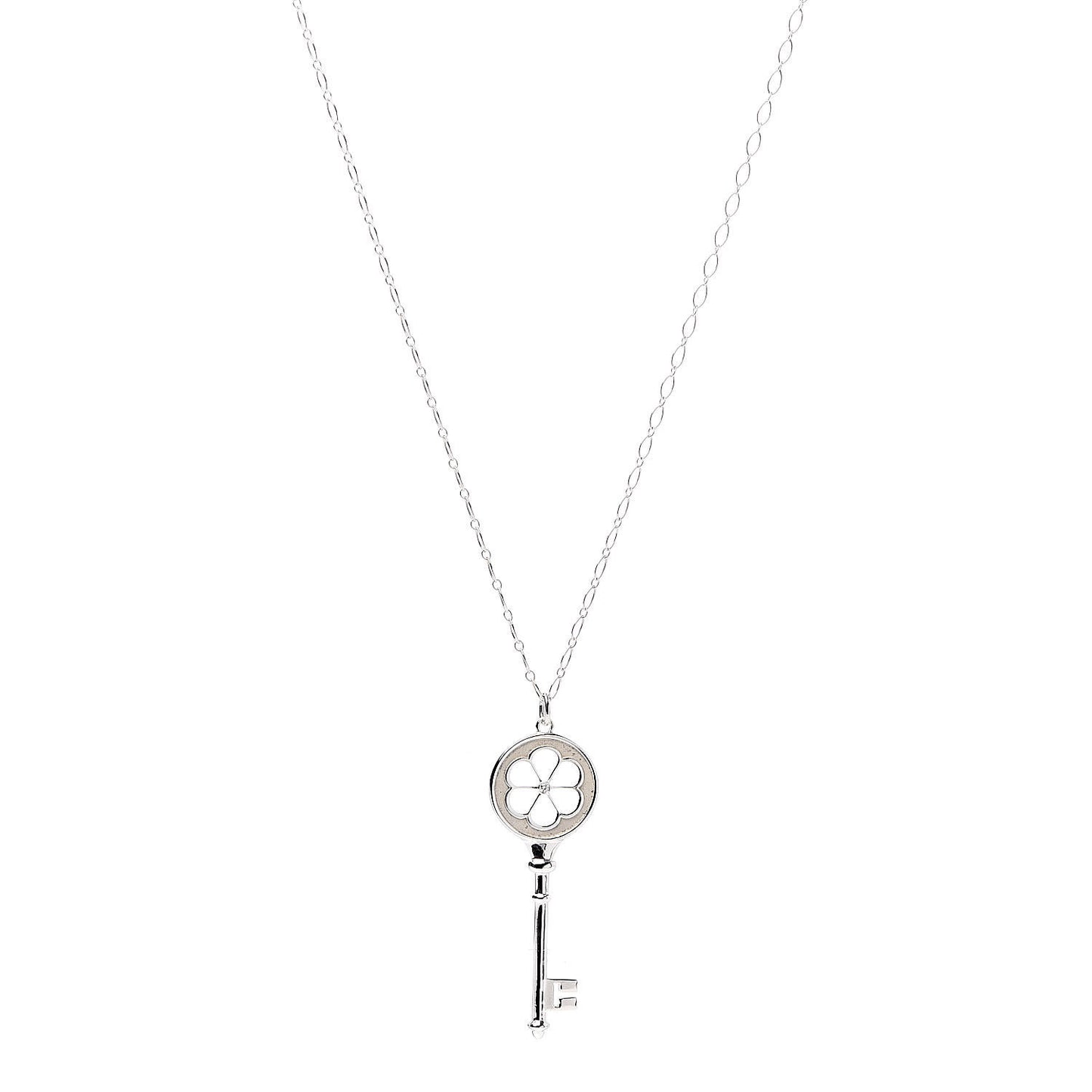 Sterling Silver Diamond Blossom Key Pendant Link Necklace