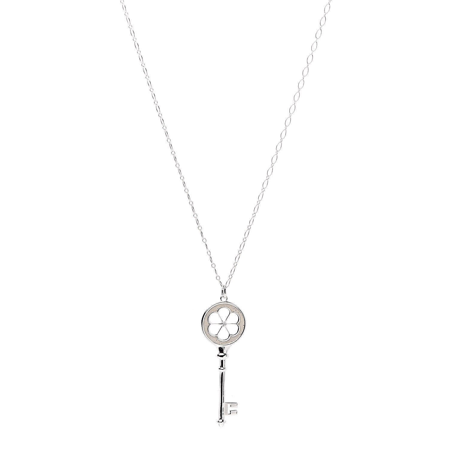 Tiffany Sterling Silver Diamond Blossom Key Pendant Link Necklace 1 of 6