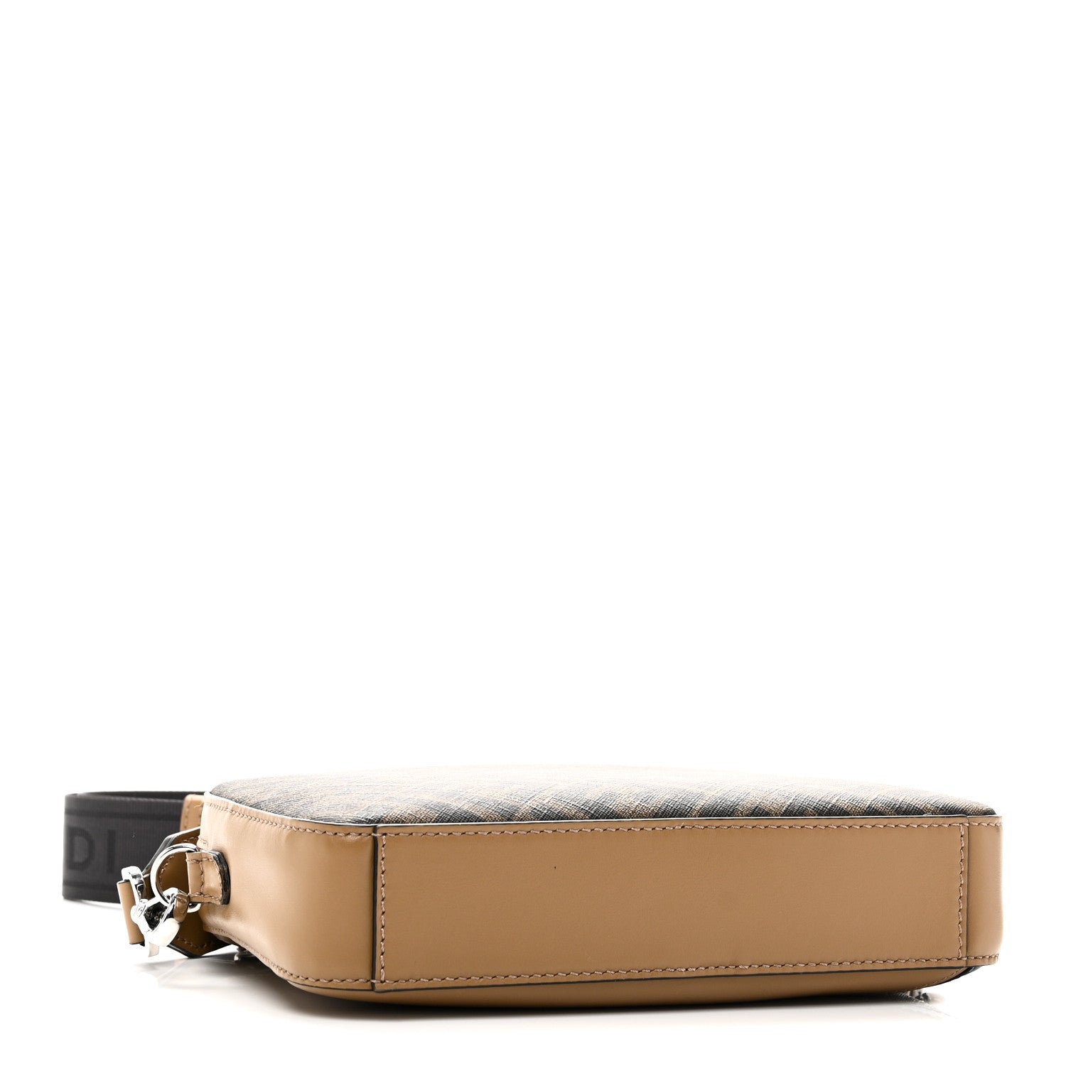 Fendi Glazed Fabric Vitello Cover FF 1974 Diagonal Bi-Color Medium Camera Case Tobacco Moro Sand Black 4 of 10