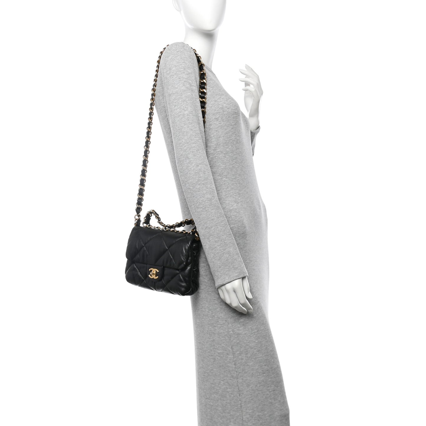 Lambskin Quilted Small Chain Top Handle Flap Black