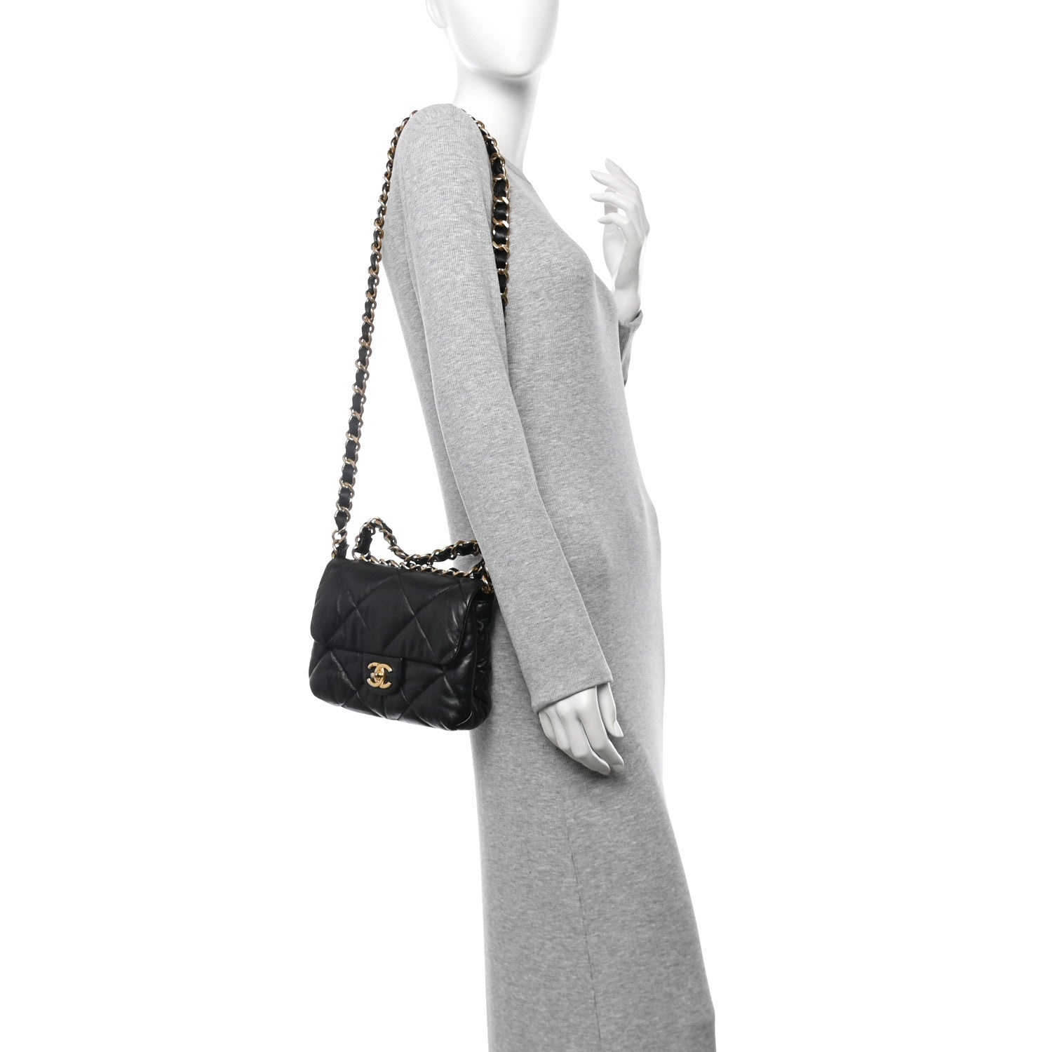 Chanel Lambskin Quilted Small Chain Top Handle Flap Black 2 of 13