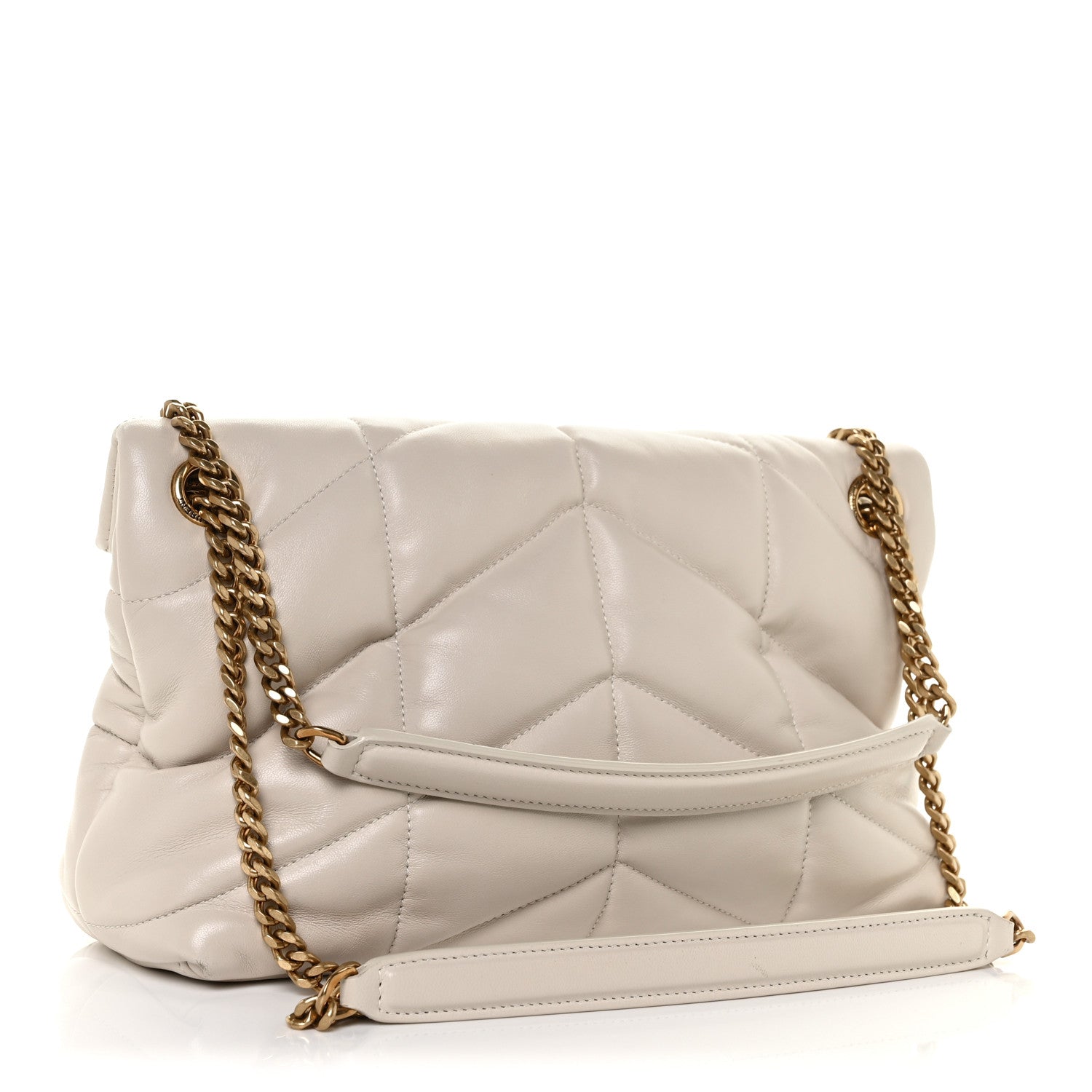 Saint Laurent Lambskin Quilted Small Loulou Puffer Monogram Chain Satchel Blanc Vintage 3 of 14