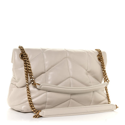 Saint Laurent Lambskin Quilted Small Loulou Puffer Monogram Chain Satchel Blanc Vintage 3 of 14