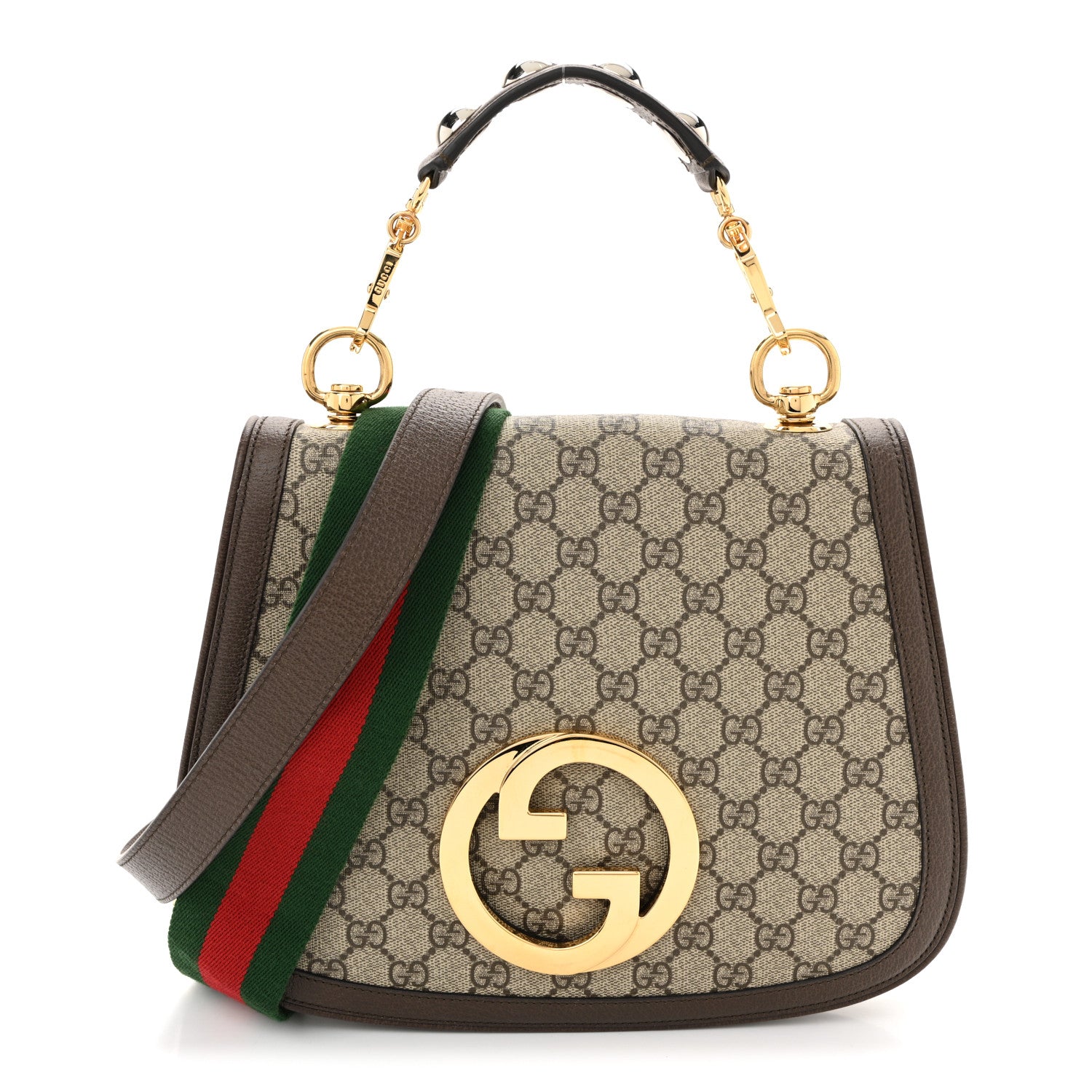 Gucci GG Supreme Monogram Textured Dollar Calfskin Web Medium Blondie Shoulder Flap Bag Beige Ebony New Acero 1 of 10