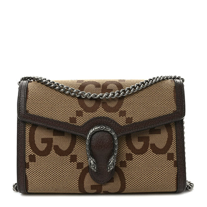 Gucci Monogram Jumbo GG Textured Dollar Calfskin Mini Dionysus Chain Wallet Camel Ebony New Acero 1 of 8