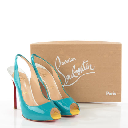 Christian Louboutin Patent Flo Sling 120 Pumps 39 Caraibes Canari 16 of 16