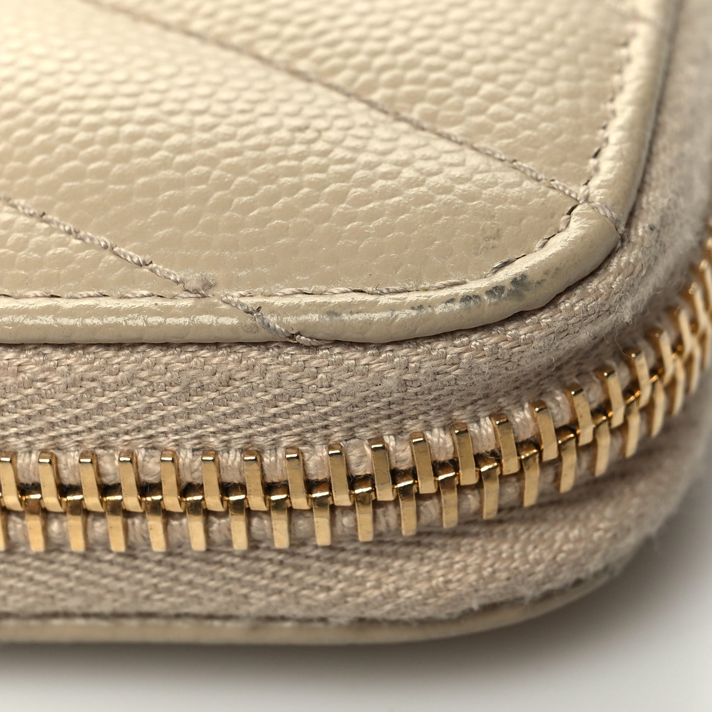 Grain De Poudre Matelasse Chevron Monogram Zip Around Wallet Dark Beige