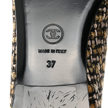 Chanel Tweed Grosgrain Cap Toe Ballerina Flats 37 Black Gold 8 of 8
