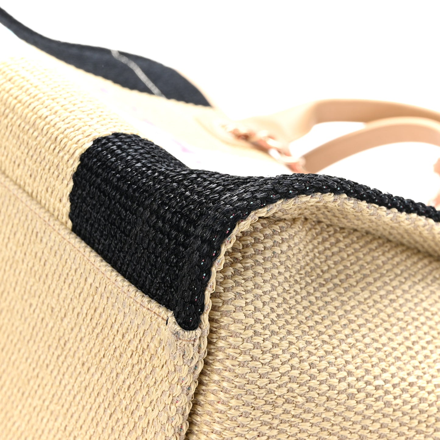 Straw Raffia Calfskin Striped Medium Deauville Tote Black Beige Ivory