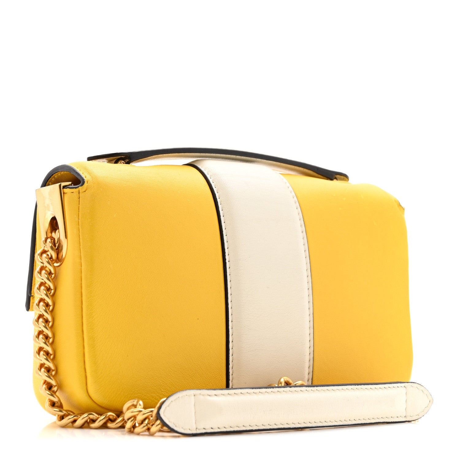 Fendi Nappa Apolo Bi-Color Mini Chain Baguette Limone White Ice 3 of 15